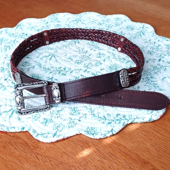 Vintage Brighton Three Strand Brown Braided Leather Belt with Silver Accents EUC - Picture 8 of 8